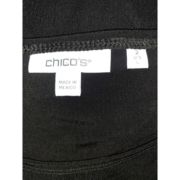 CHICO'S Sz 2 12 14 L Dress Black Short Sleeve Lace Hem Midi Stretch Slinky Knit - Picture 4 of 4